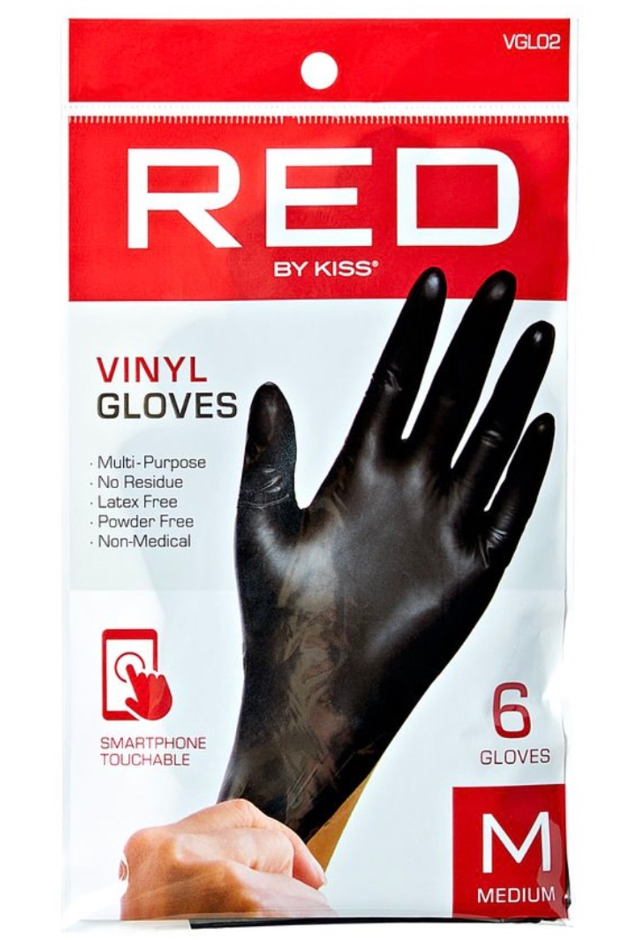 RED Black Vinyl Gloves 6 Pcs