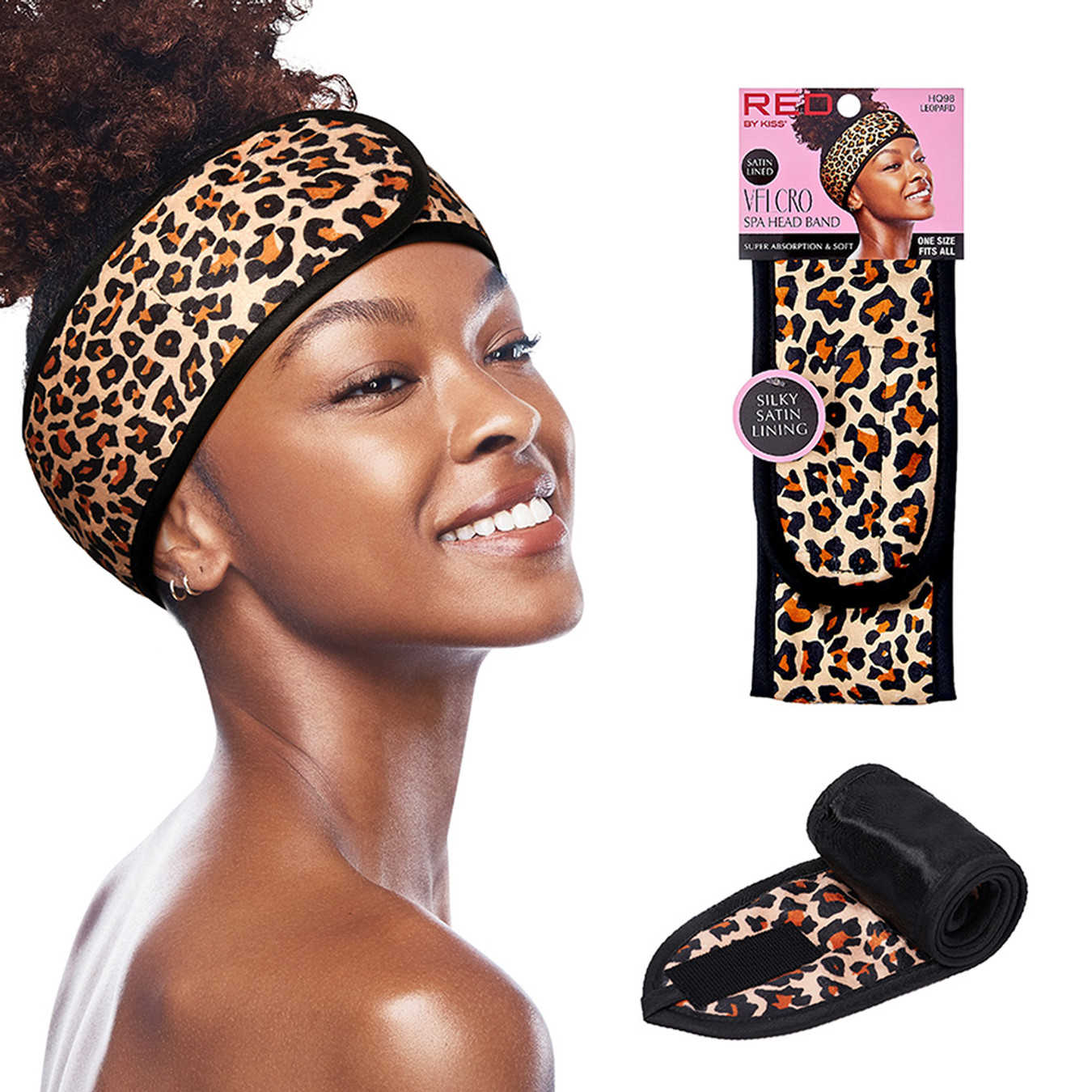 RED Velcro Spa Headband (Leopard)