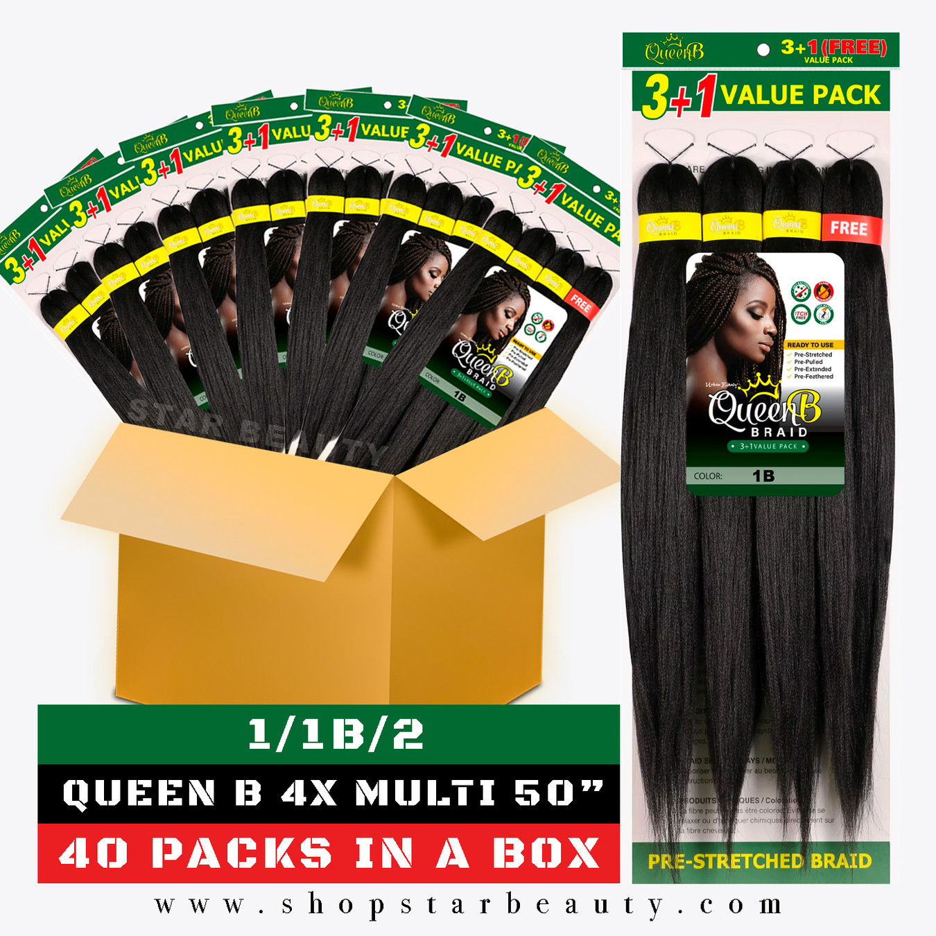 [BOX DEAL] Queen Braid 4x Multi Pack 50" (40 packs/box)