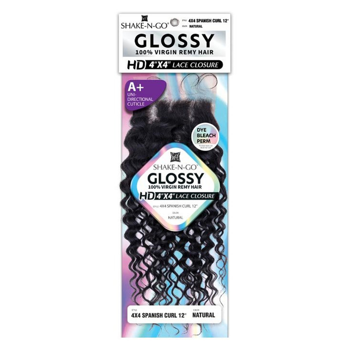 SHAKE N GO Glossy 100% Virgin Remy Hair 4x4 HD Lace Closure - Spanish Curl 12"