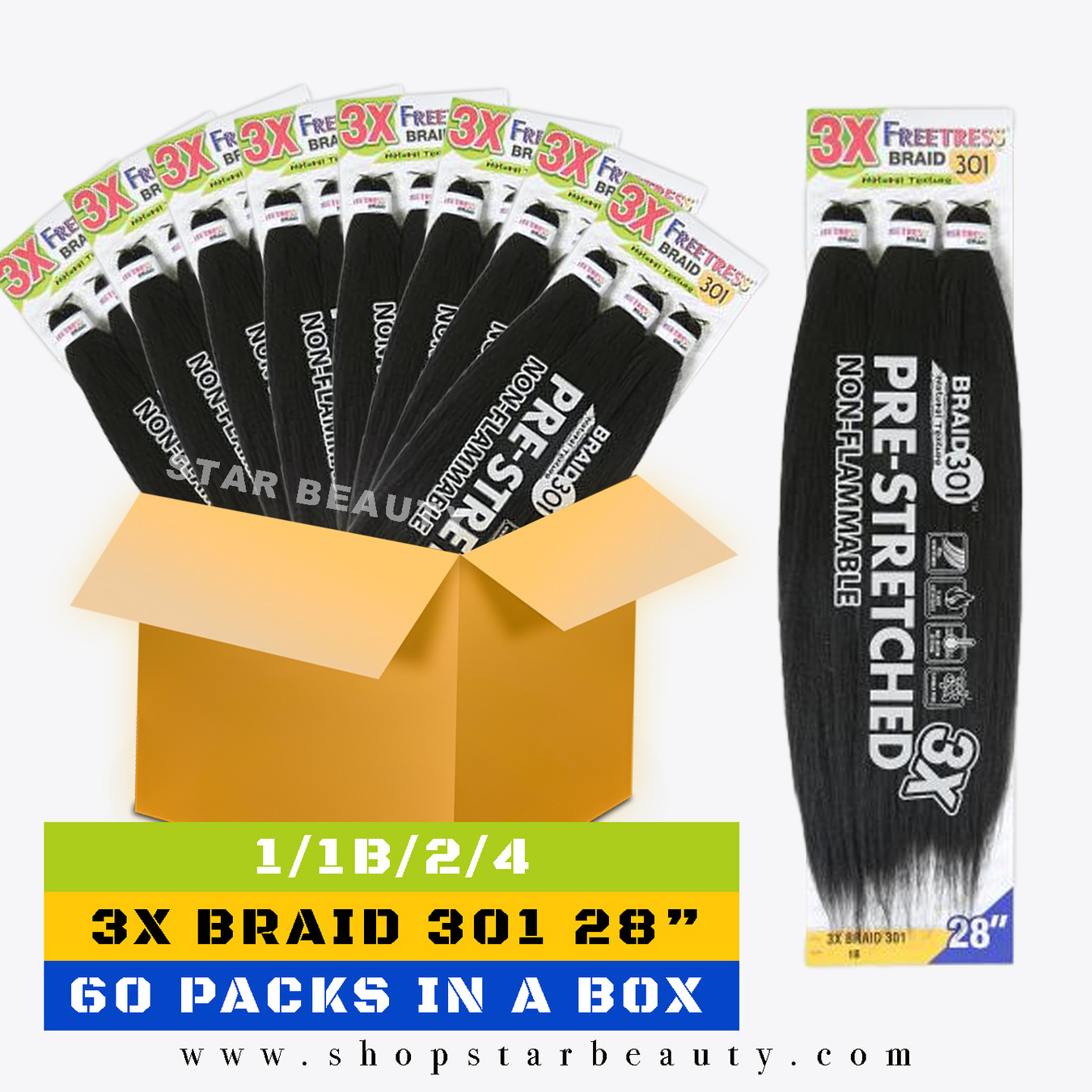 [BOX DEAL] SHAKE N GO Freetress 3X Braid 301 28" (60 packs/box)