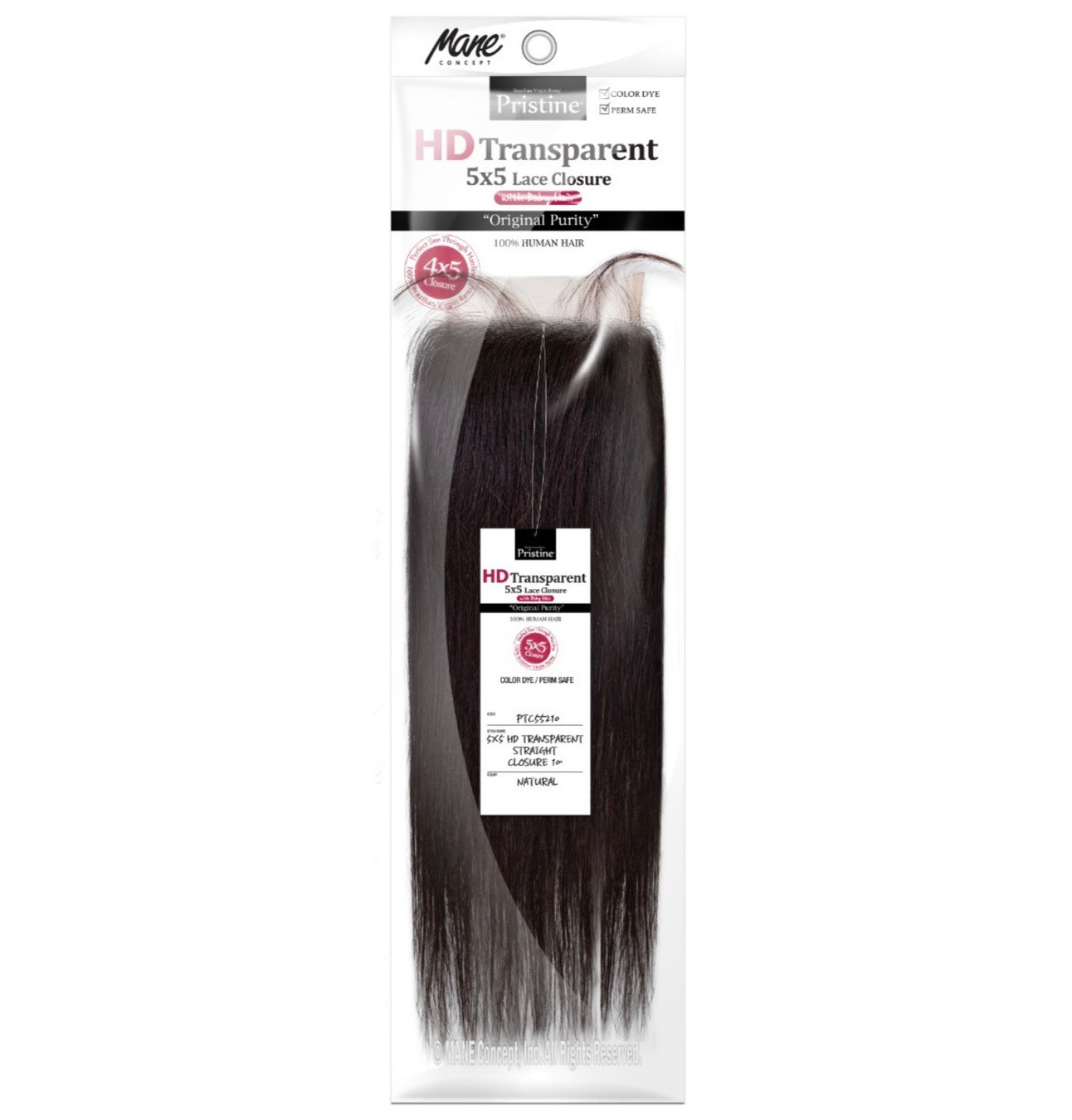 MANE CONCEPT Pristine 100% Human Hair 5x5 HD Transparent Closure - Straight (10"-18")