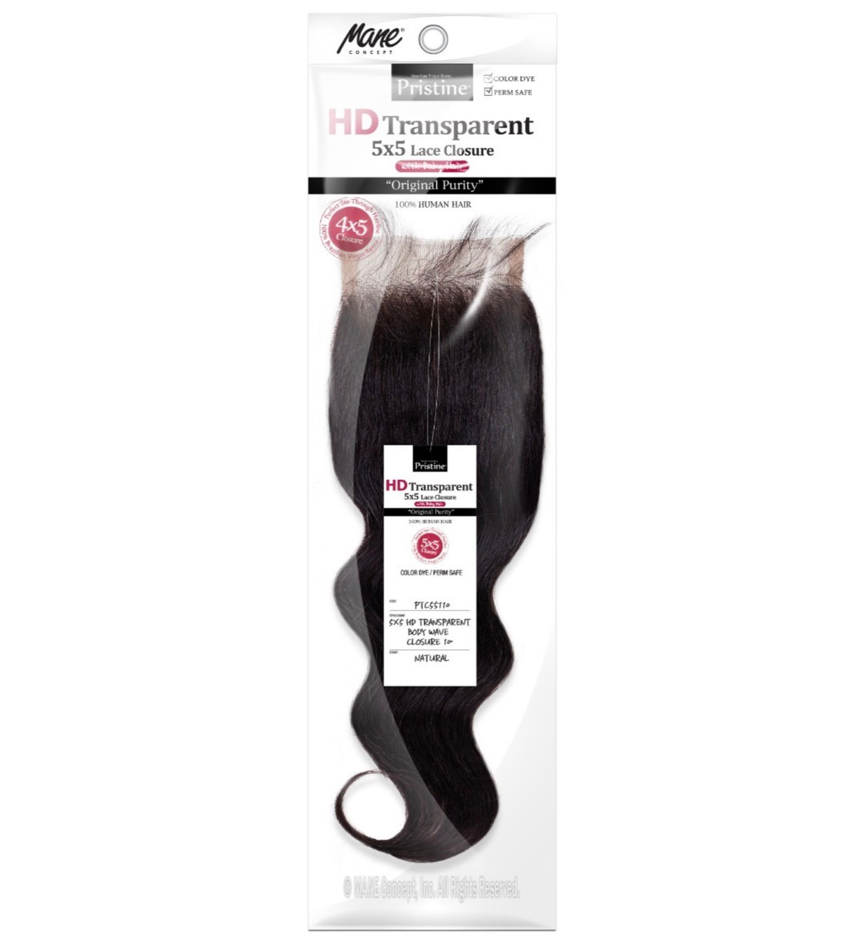 MANE CONCEPT Pristine 100% Human Hair 5x5 HD Transparent Closure - Body Wave (10"-18")