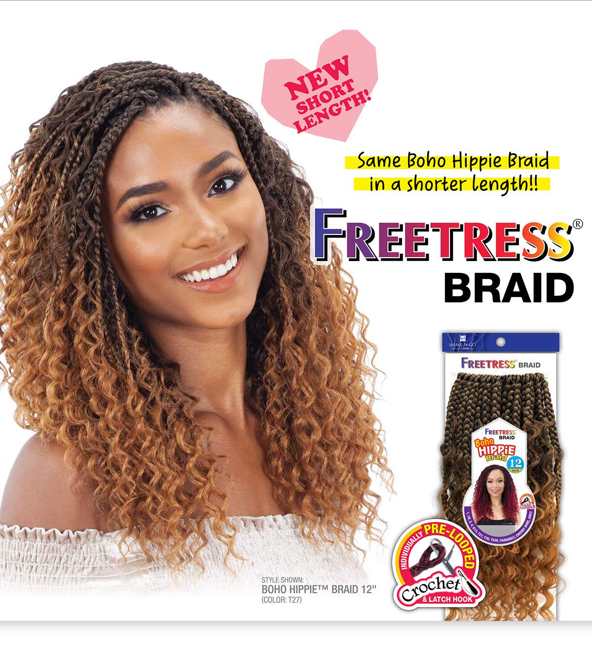 FreeTress Braid Haarverlängerung – 4-Pack Deep Twist Häkelzöpfe In 1B (Schwarz)