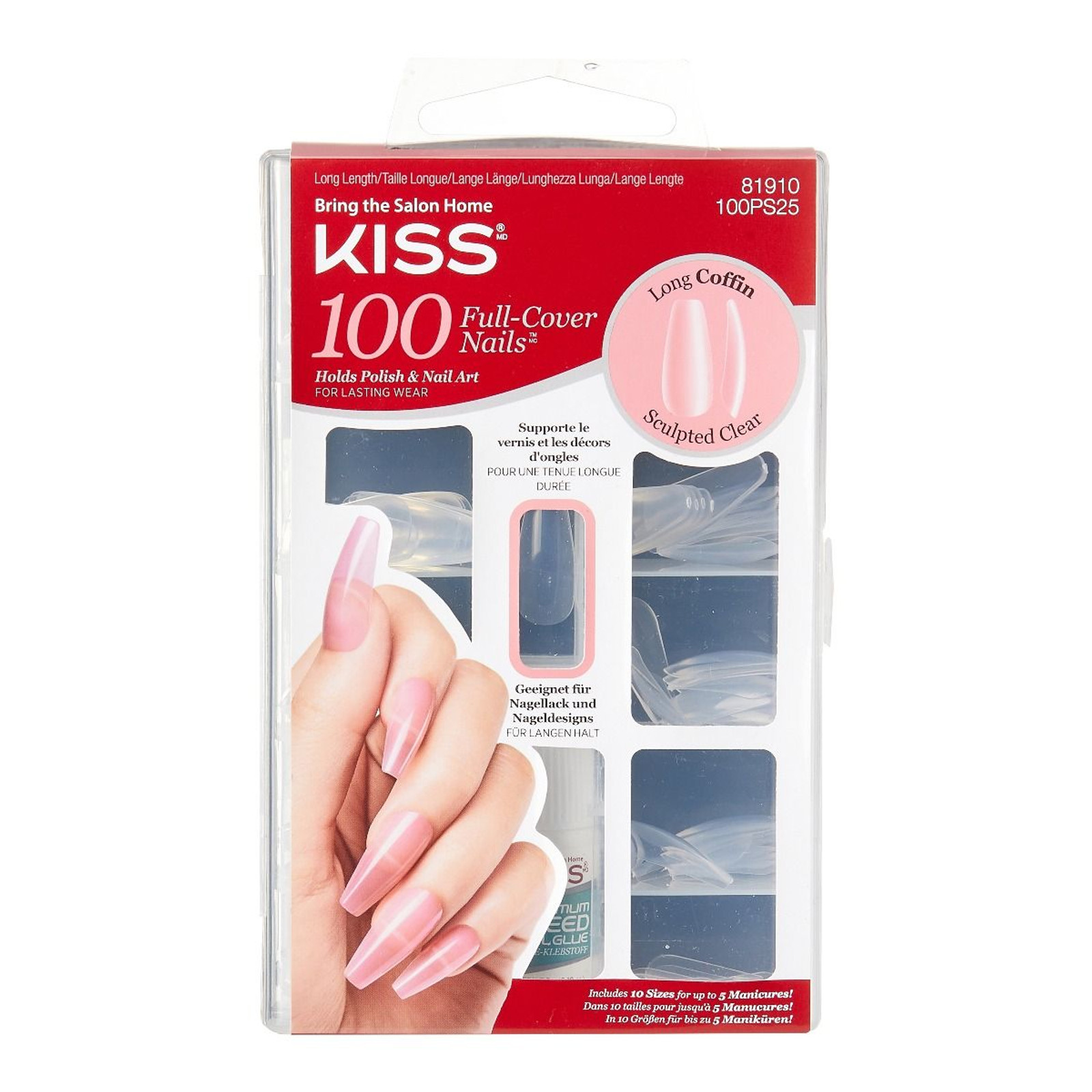 Kiss* 100pc Full Cover Nails Holds Polish Nail Art Coffin 10 Sizes Long  #71167 for sale online | eBay