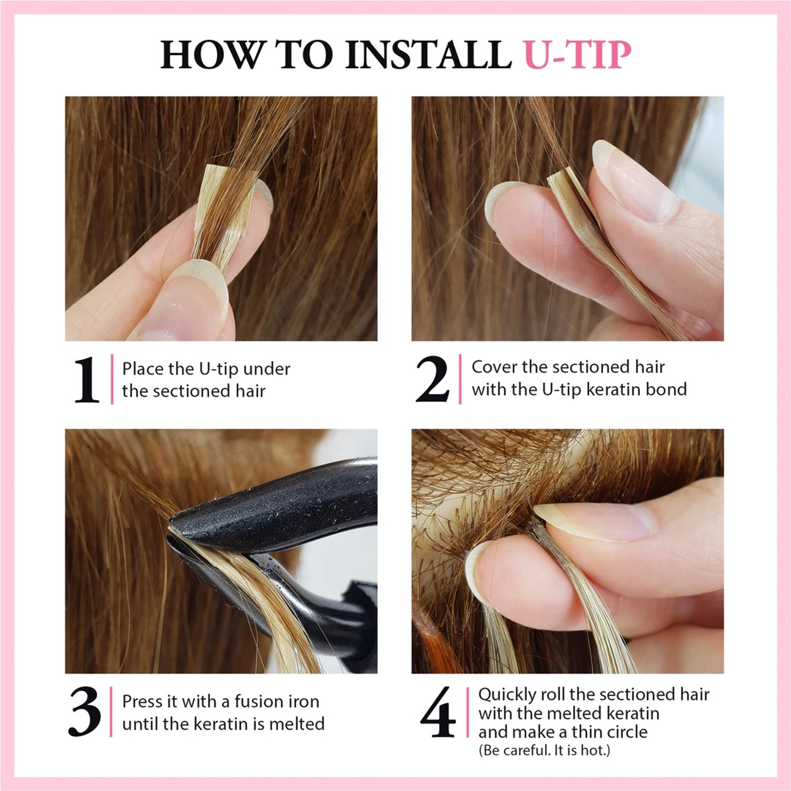 Rose Pink Hair Extension Keratin Tip K-Tip Fusion Iron