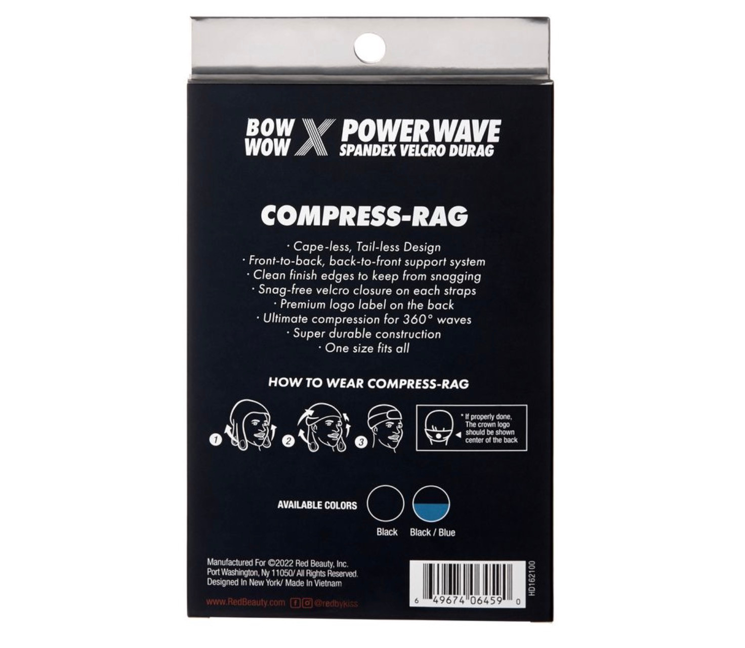 RED Power Wave Compress Rag Spandex Durag (Black/Blue)