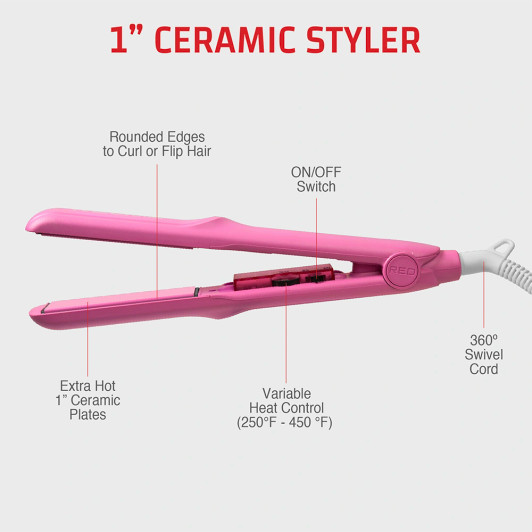 RED Adjustable Heat Ceramic Styler Flat Iron 1"