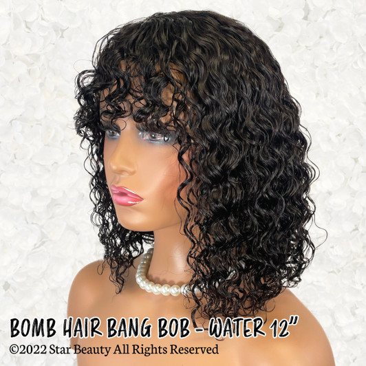 BOMB HAIR 100% Human Hair Bang Bob Wig- Water (10"- 12")