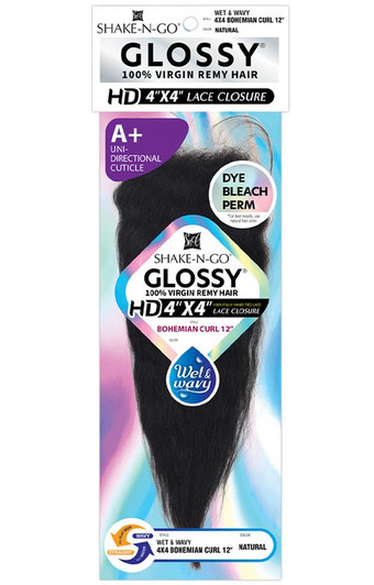 SHAKE N GO Glossy 100% Virgin Remy Hair 4x4 HD Lace Closure - Wet & Wavy Bohemian Curl 12"