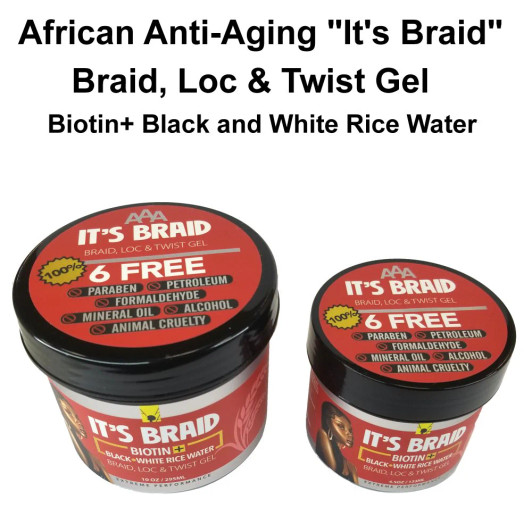 African Anti Aging  It's Braid Biotin+ Black and White Rice Water Braid, Loc, & Twist Gel