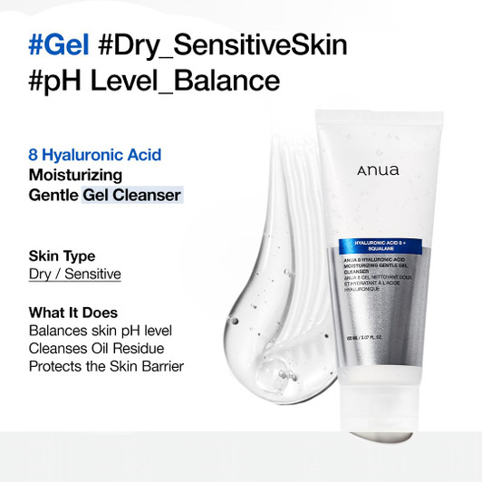 Anua 8 Hyaluronic Acid Moisturizing Gentle Gel Cleanser (5.07oz)