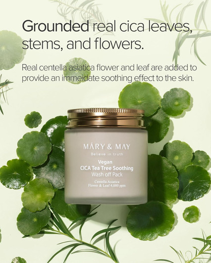 MARY & MAY Vegan Cica Tea Tree Soothing Wash Off Pack (4.4oz)