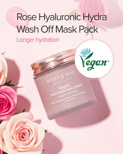 MARY & MAY Vegan Rose Hyaluronic Hydra Wash Off Mask Pack (4.4oz)
