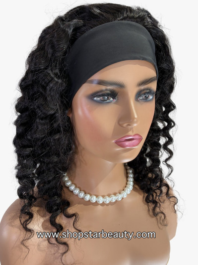 BOMB HAIR 100% Human Hair Band Wig - Deep Wave (18"-22")