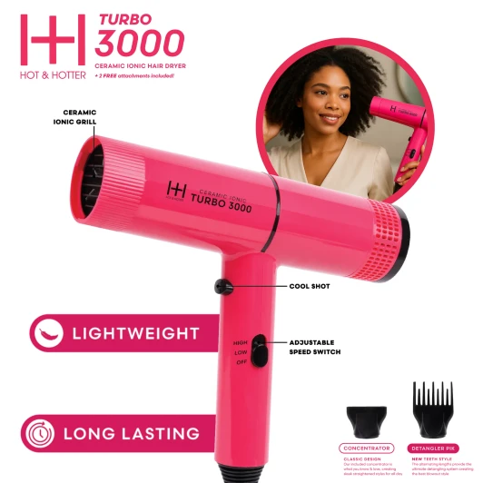 Annie Hot & Hotter Ceramic Turbo 3000 Hair Dryer (PINK)