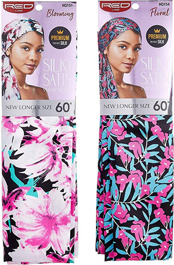 RED Floral Premium Blended Silk Silky Satin Wrap Scarf New Longer Size 60" (4 Styles)