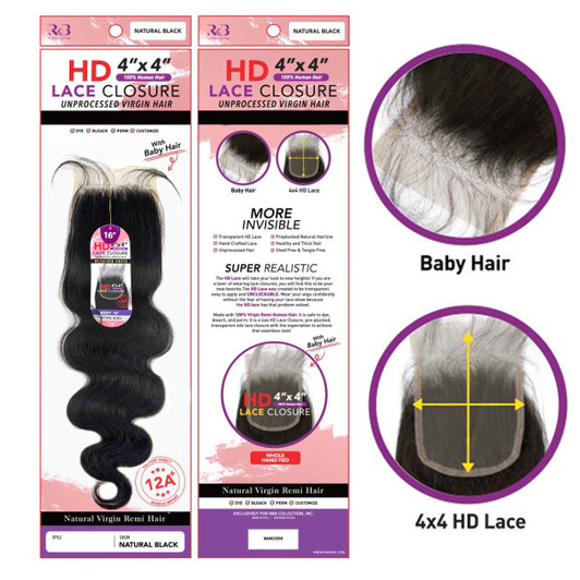 R&B 100% Unprocessed Virgin Hair HD 4X4 Lace Closure (Body Wave)