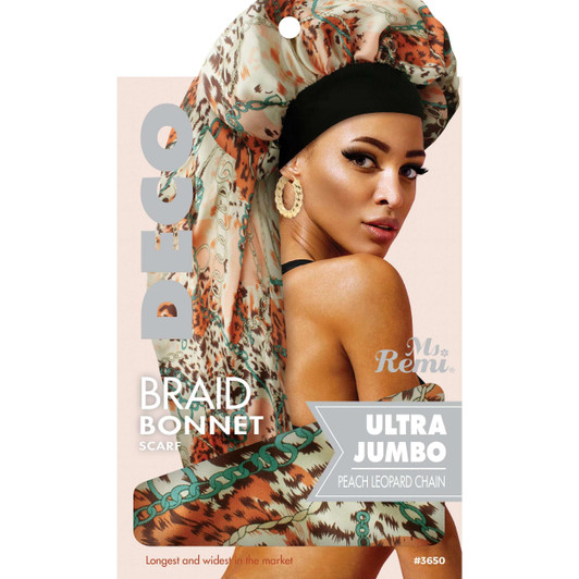 Annie Ms. Remi Deco Silky Wide Edge Braid Bonnet  [Ultra Jumbo Leopard Chain Pattern]