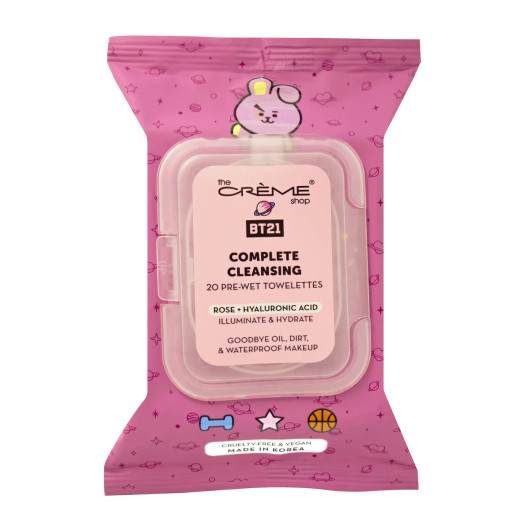 THE CREME SHOP BT21 COOKY Complete Cleansing Towelettes - Rose & Hyaluronic Acid
