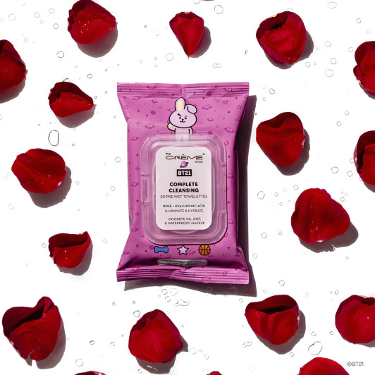 THE CREME SHOP BT21 COOKY Complete Cleansing Towelettes - Rose & Hyaluronic Acid