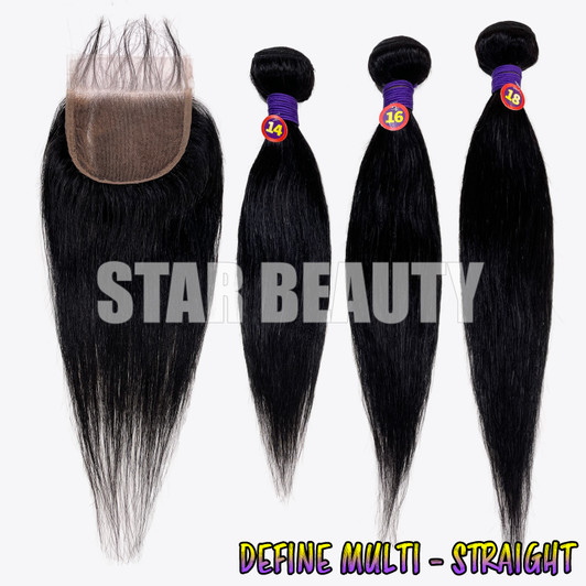 DEFINE 100% Human Hair 3pcs + HD Lace 5x4 Bleached Knots Closure (Straight)