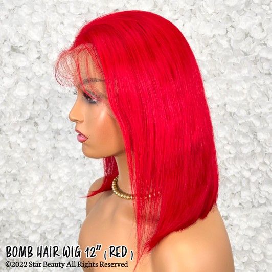 BOMB HAIR 100% Human Hair 13X5 Lace Frontal Bob Wig 12"(RED)