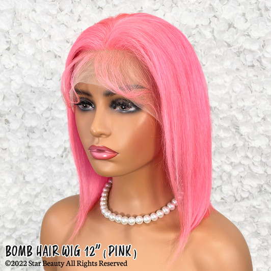BOMB HAIR 100% Human Hair 13X5 Lace Frontal Bob Wig 12"(PINK)