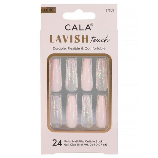 CALA Lavish Touch Long Coffin Nail - Pink / Glitter