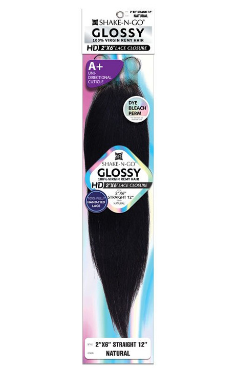 SHAKE N GO Glossy 100% Virgin Remy Hair 2x6 HD Lace Closure - Straight 12"