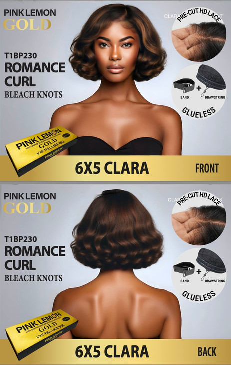 15A PINK LEMON GOLD 100% Human Hair 6X5 Lace Front Wig - CIARA (T1B/P2/30)