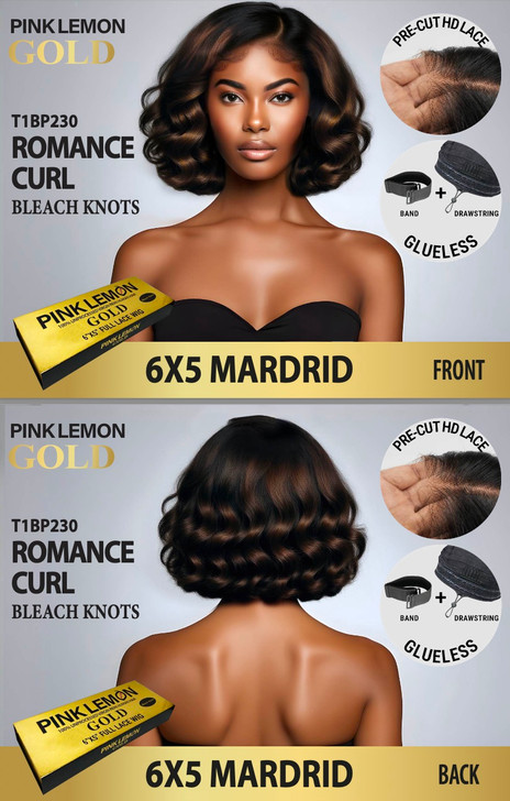 15A PINK LEMON GOLD 100% Human Hair 6X5 Lace Front Wig - MADRID (T1B/P2/30)