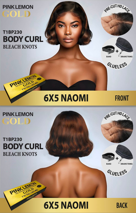 15A PINK LEMON GOLD 100% Human Hair 6X5 Lace Front Wig - NAOMI (Natural)