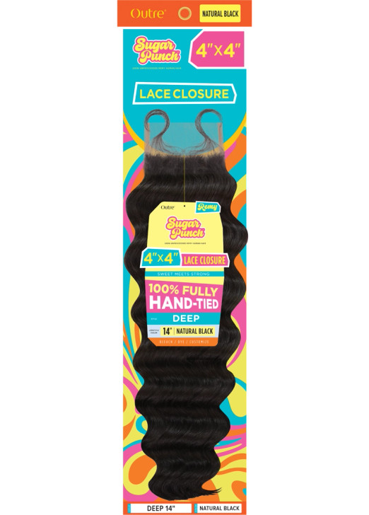 OUTRE 100 % Unprocessed Remy Human Hair Sugar Punch 4X4 HD Lace Closure - Deep Wave (10"-12")