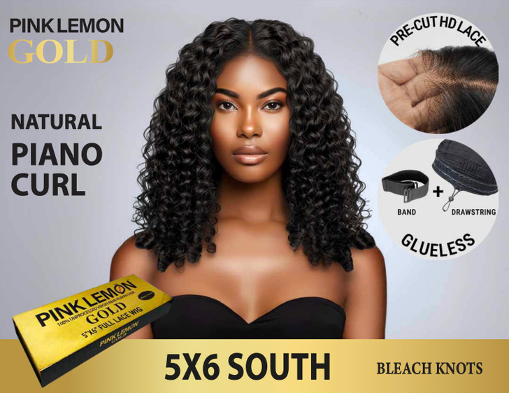 15A PINK LEMON GOLD 100% Human Hair 5X6 Lace Front Wig - SOUTH