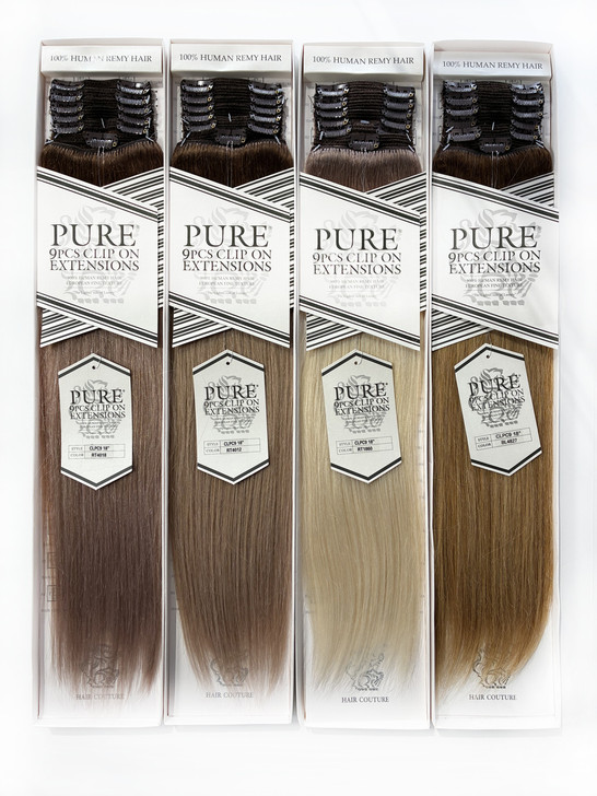 Hair Couture 100% Human Hair Extensions Pure 9 PCS Clip-ins  - Straight 18" (RT Colors)