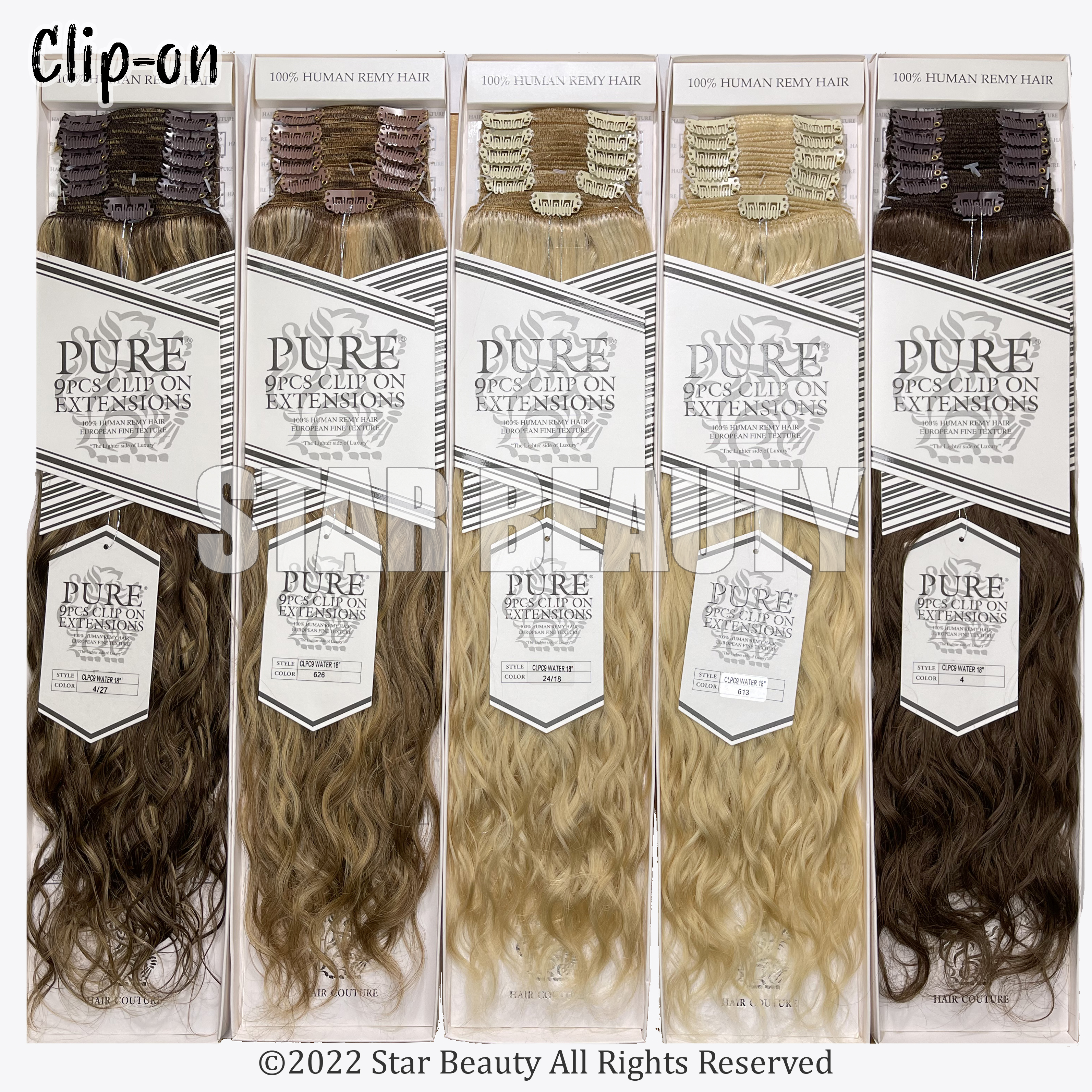 PURE - 9PCs Clip-Ins Cream 22 (HUMAN) 