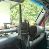 Baofeng UV-5R Mini in 4X3D mount with handheld mic holder attached installed on Jeep JK dash bar
