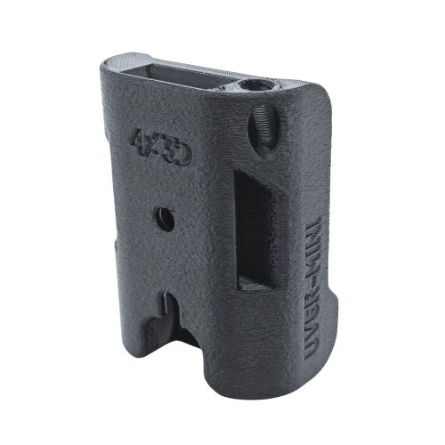 UV-5R Mini radio mount angled view showing fuzzy skin ABS texture and 4X3D branding