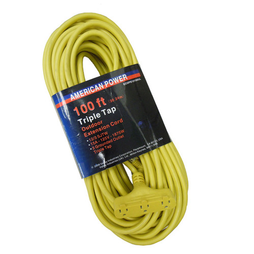 100' x 12/3 Tri-Tap Extension Cord