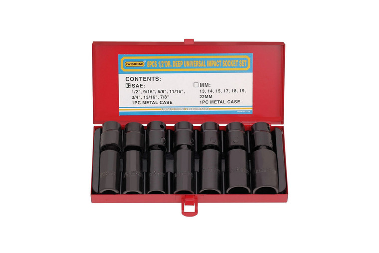 1/2" Drive SAE Deep Universal Joint Impact Socket Set