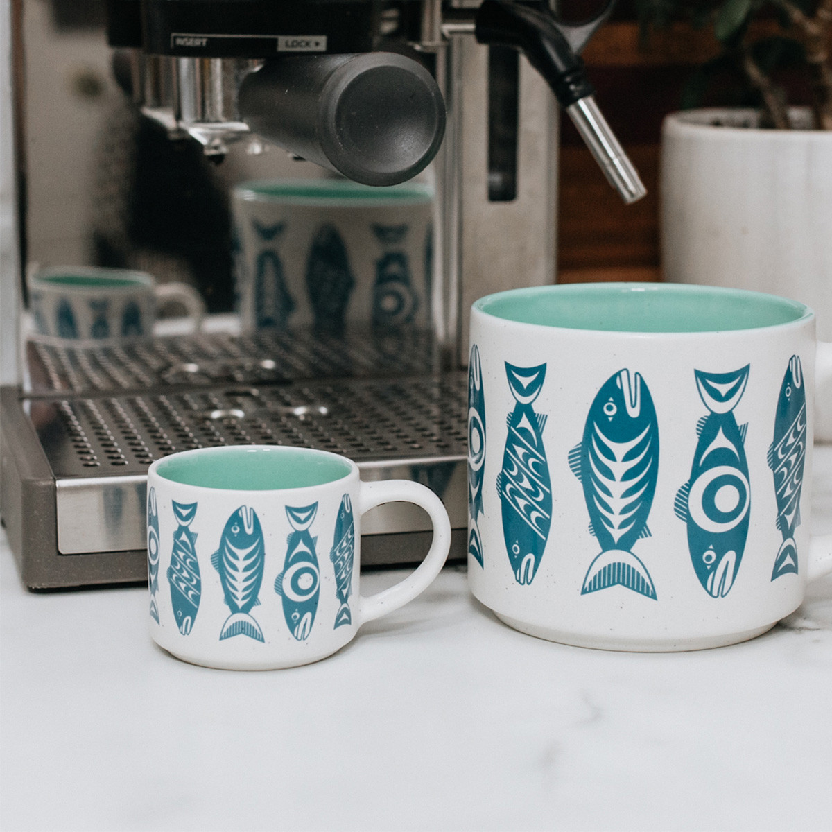 Ceramic Espresso Mugs - Set of 2 (Salmon in the Wild), Simone