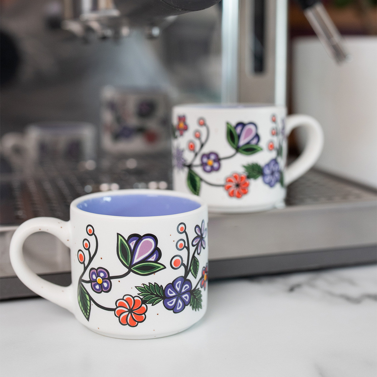Ceramic Espresso Mugs - Set of 2 (Ojibwe Florals), Storm Angeconeb