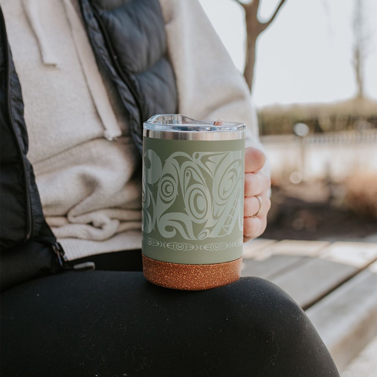 Cork Base Travel Mugs with Handle (16oz) - Urban Wolf, Maynard