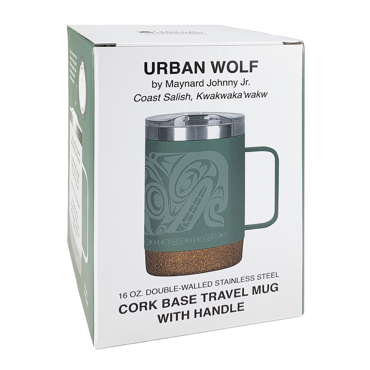 Cork Base Travel Mugs with Handle (16oz) - Urban Wolf, Maynard