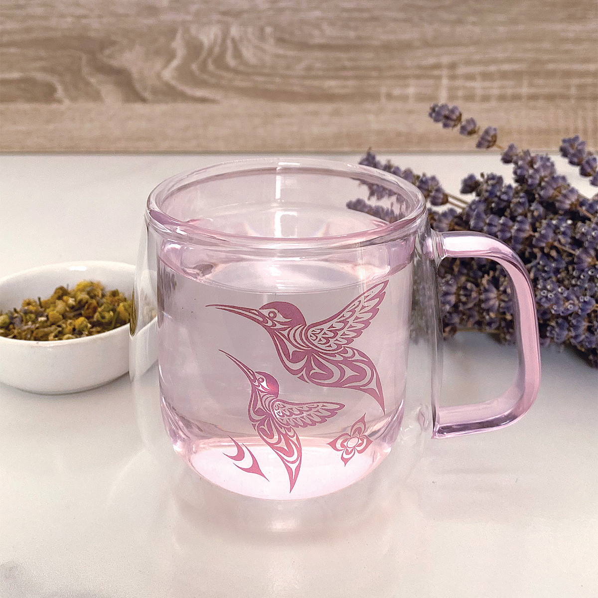 Double Walled Coloured Glass Mug - Hummingbird, Simone Diamond