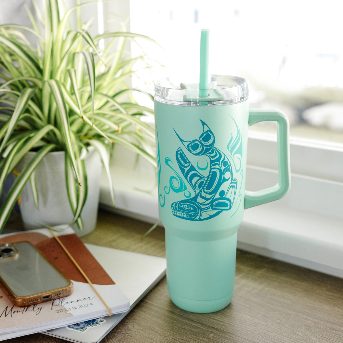 40oz Insulated Tumbler with Straw - Whale, Paul Windsor, Haisla