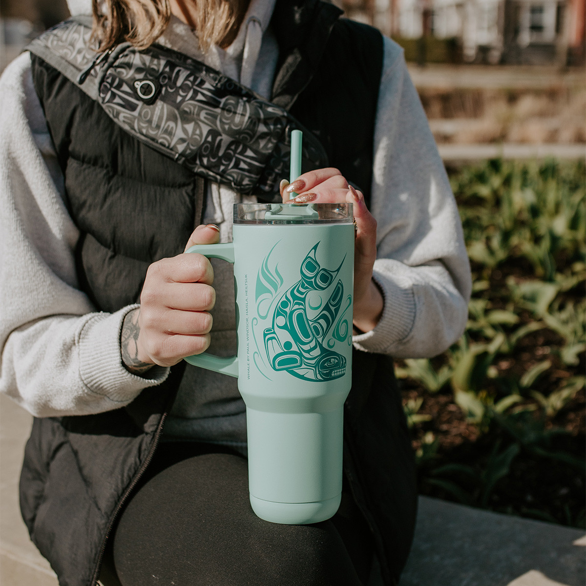 40oz Insulated Tumbler with Straw - Whale, Paul Windsor, Haisla