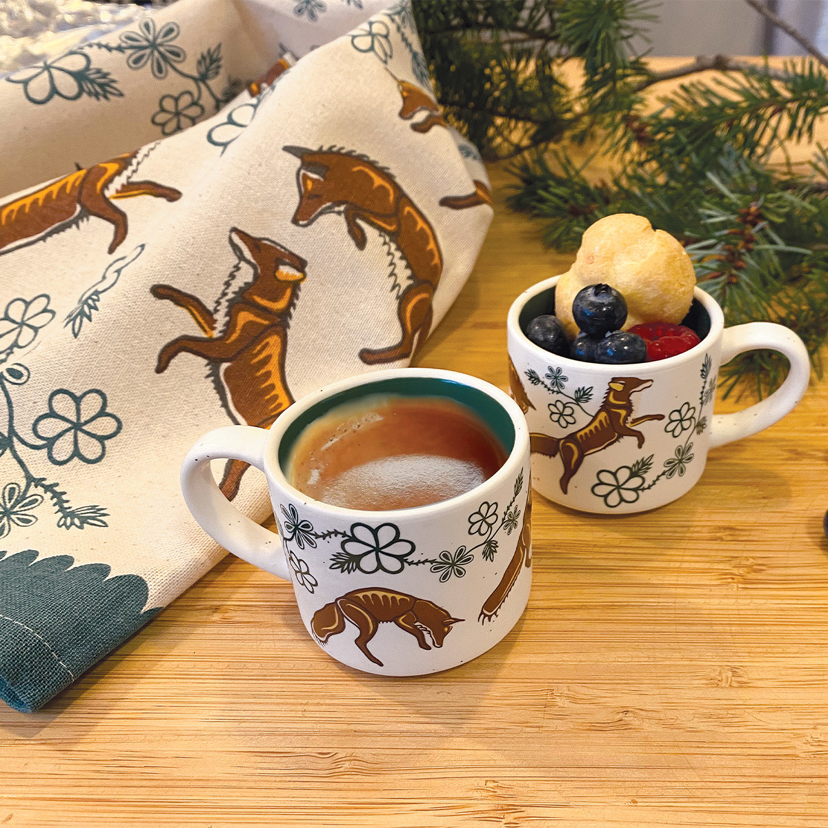 Ceramic Espresso Mugs (Set of 2) - Foxes, Storm Angeconeb, Lac