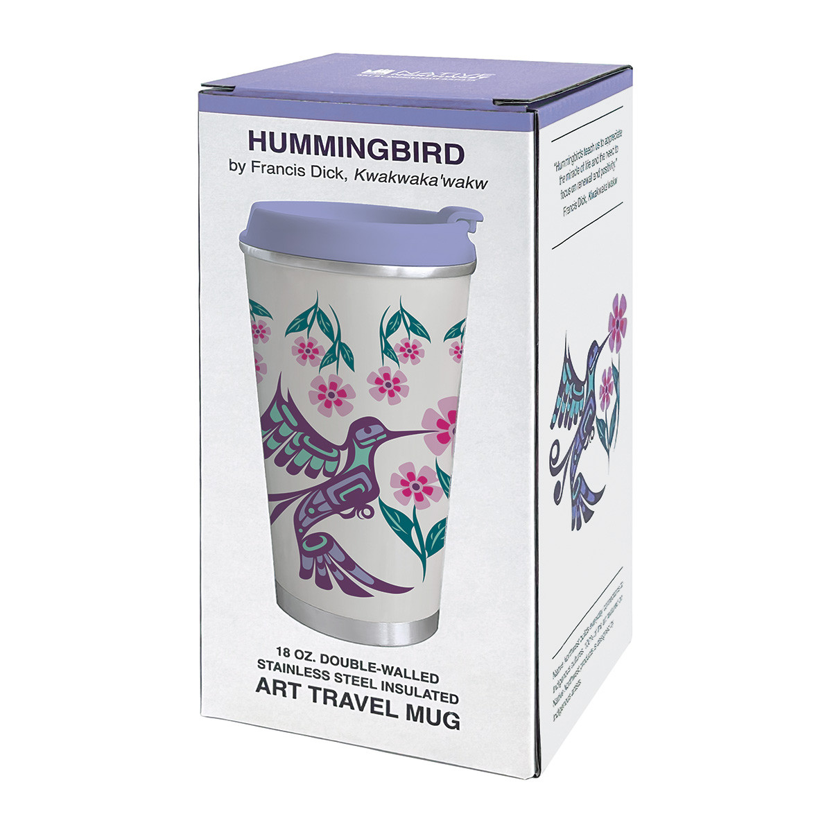 Art Travel Mug (18oz) - Hummingbird, Francis Dick, Kwakwaka'wakw